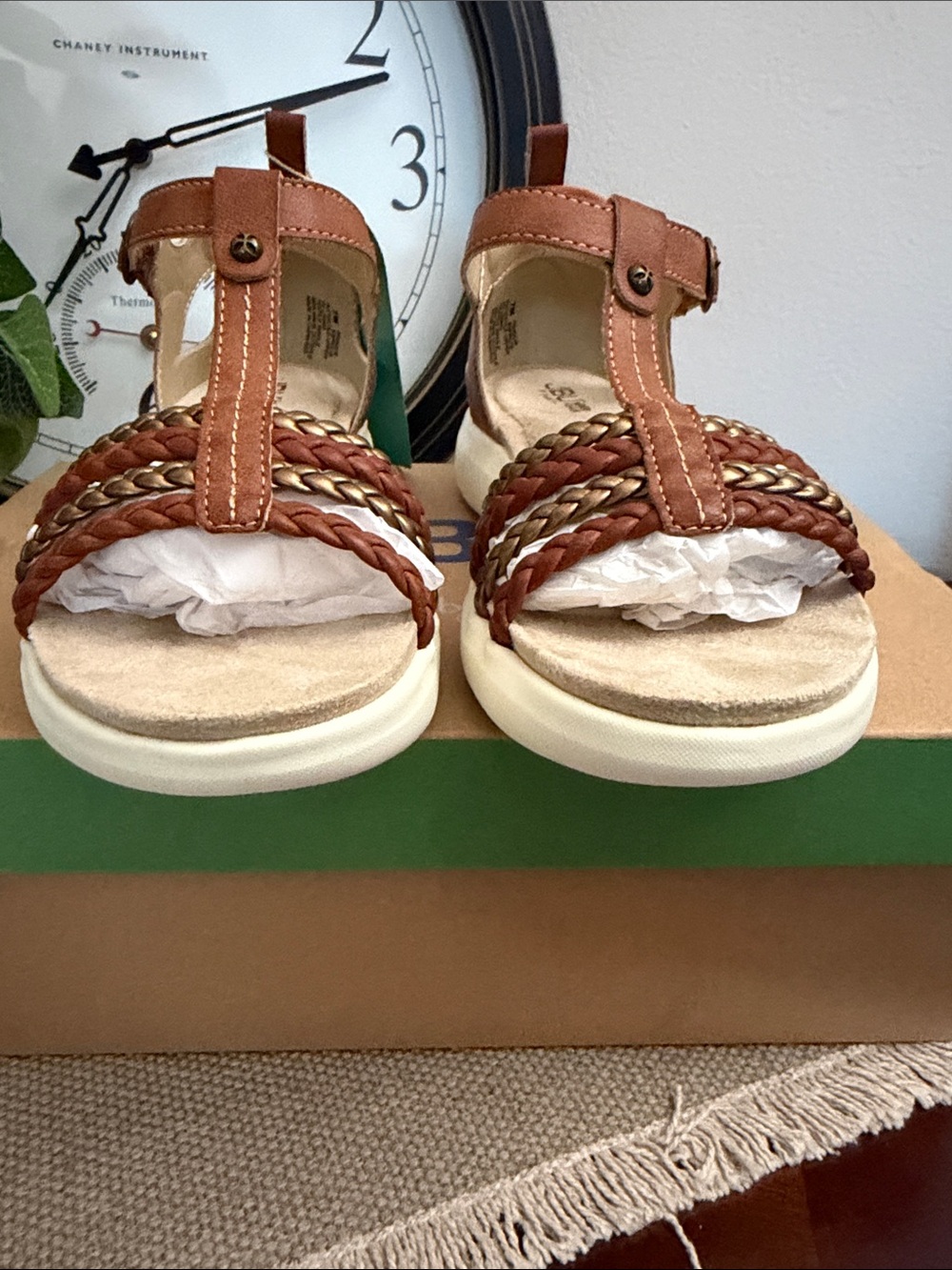 JBU Women's Brown Braided T-Strap Sandals with White Sole - Picture 5 of 13